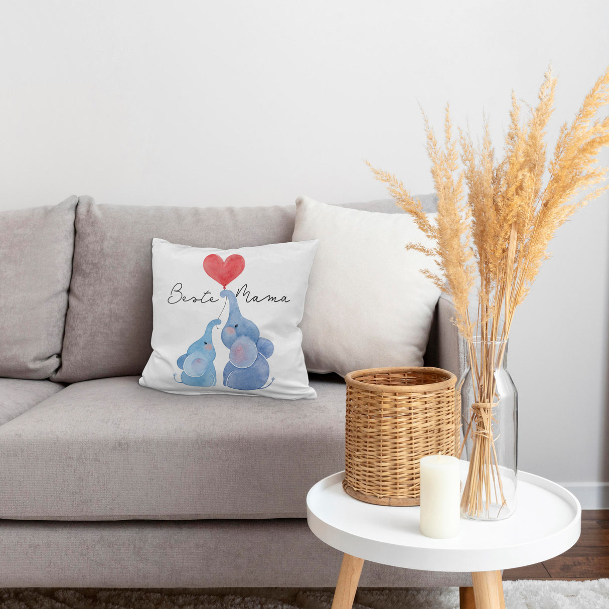Elefant Mutter und Kind Kissen mit Spruch Beste Mama