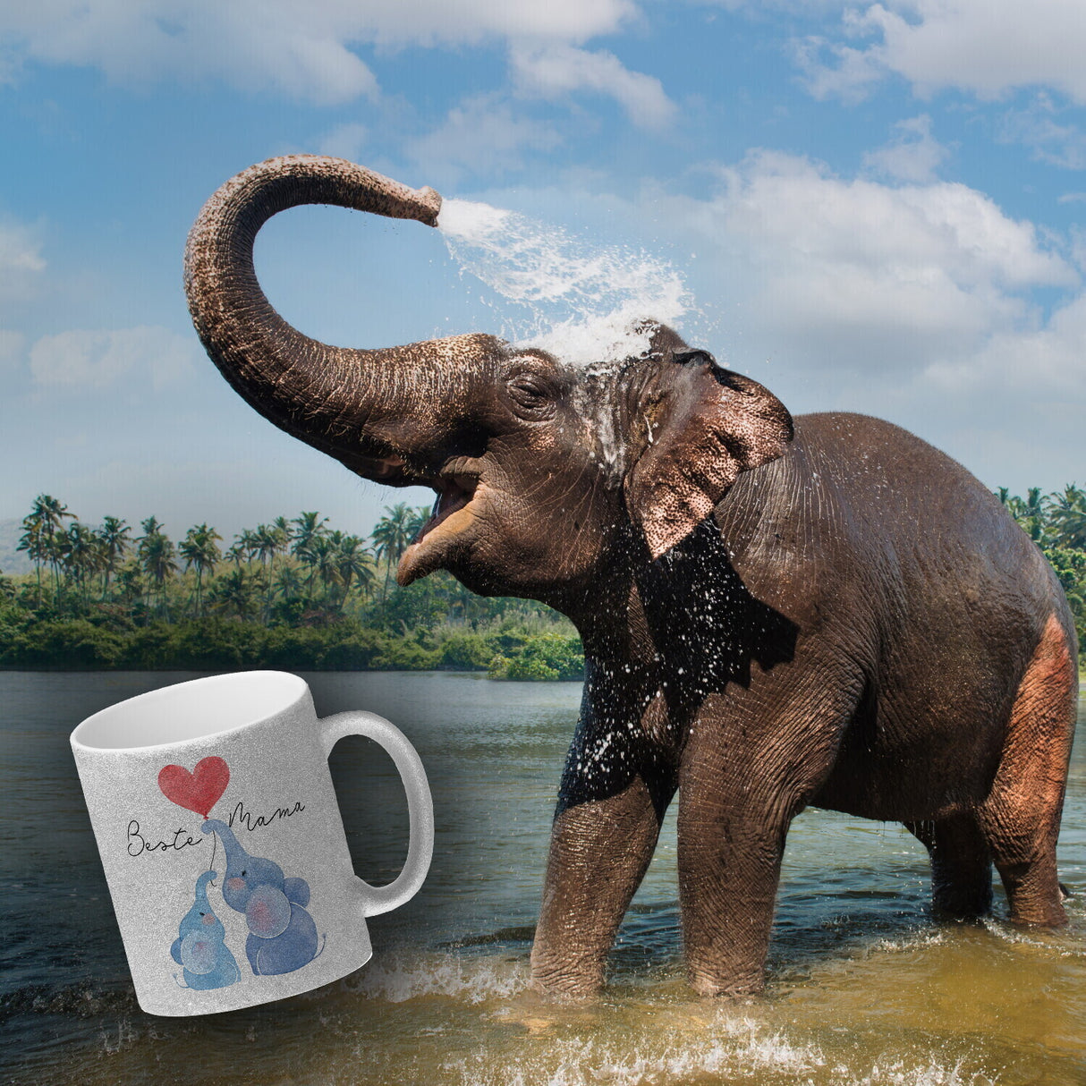 Elefant Mutter und Kind Kaffeebecher mit Spruch Beste Mama
