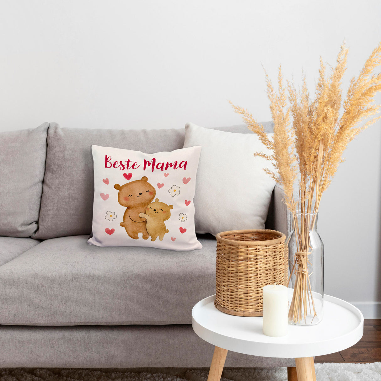Bären Mutter und Kind Kissen mit Spruch Beste Mama