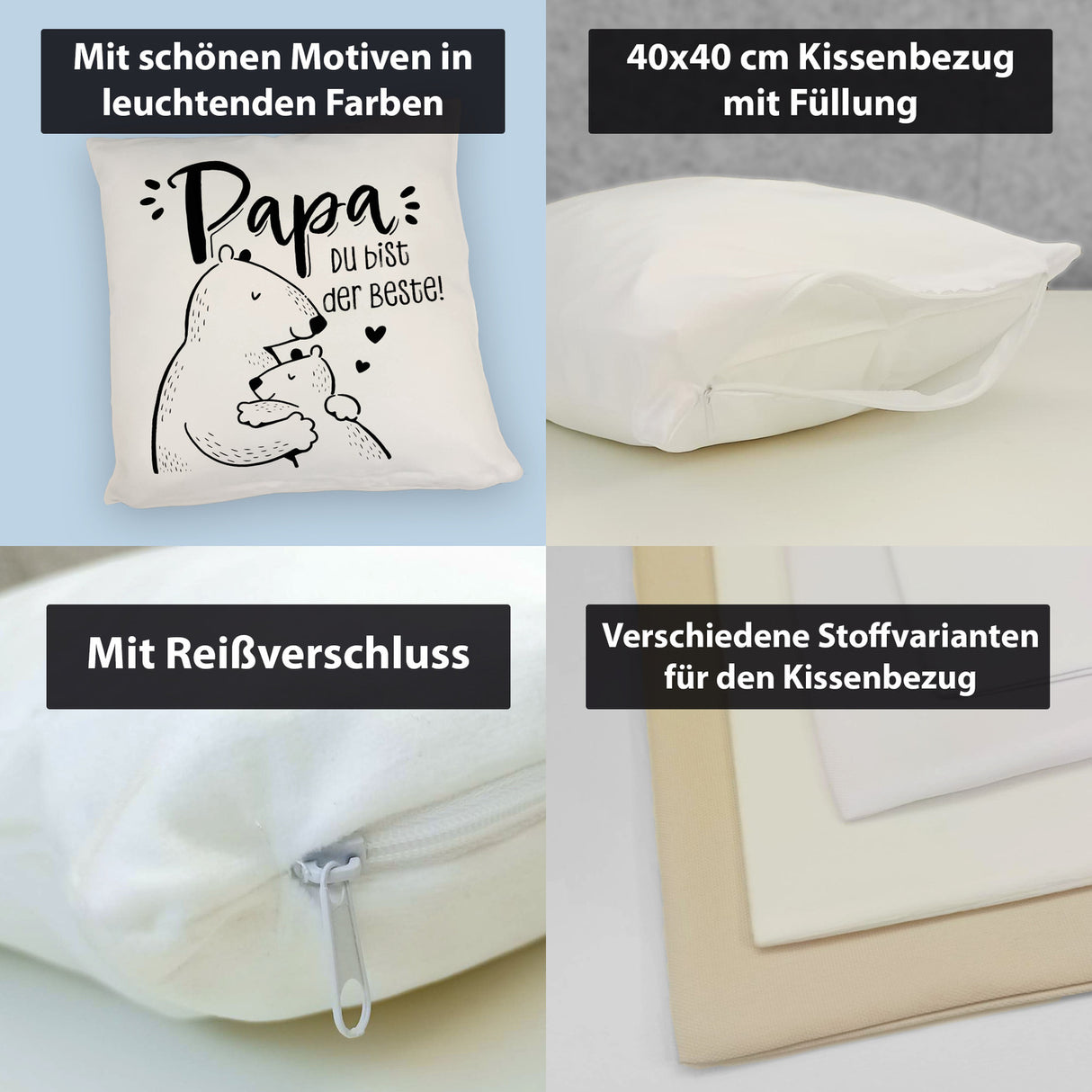 Bären Papa und Kind Kissen mit Spruch Papa du bist der Beste