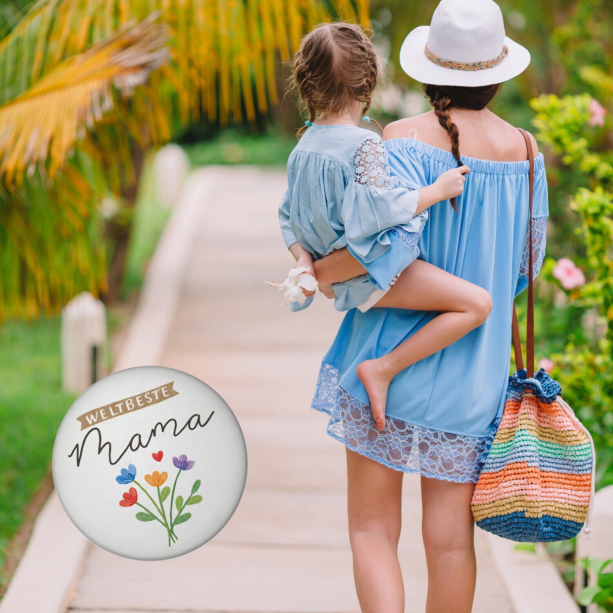 Blumenstrauß Magnet rund mit Spruch Weltbeste Mama
