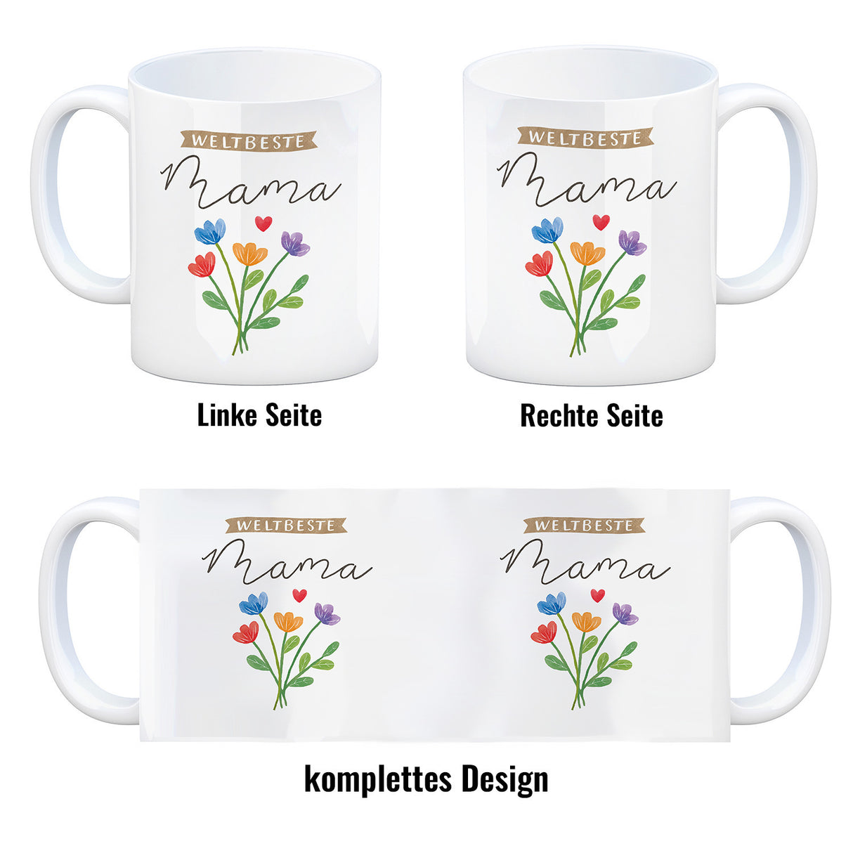 Blumenstrauß Kaffeebecher mit Spruch Weltbeste Mama
