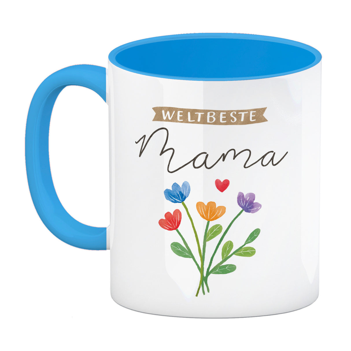 Blumenstrauß Kaffeebecher mit Spruch Weltbeste Mama