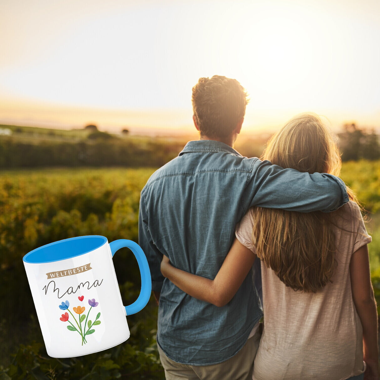 Blumenstrauß Kaffeebecher mit Spruch Weltbeste Mama