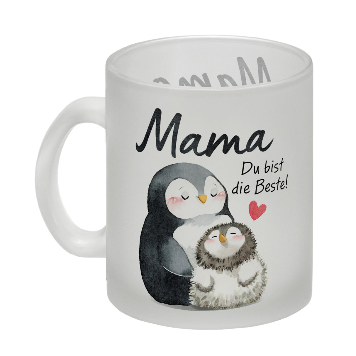 Pinguin Mutter und Kind Kaffeebecher mit Spruch Mama du bist die Beste