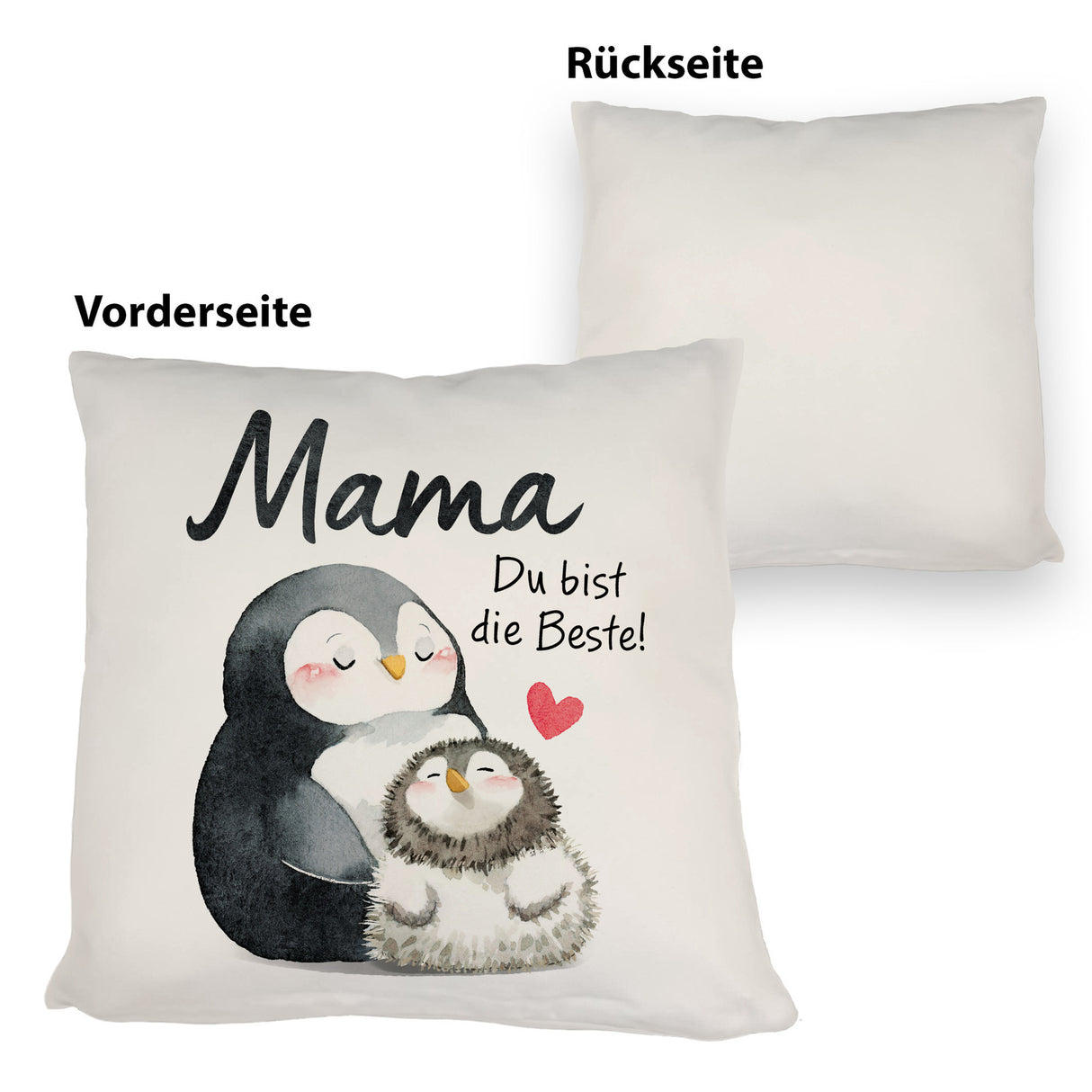 Pinguin Mutter und Kind Kissen mit Spruch Mama du bist die Beste