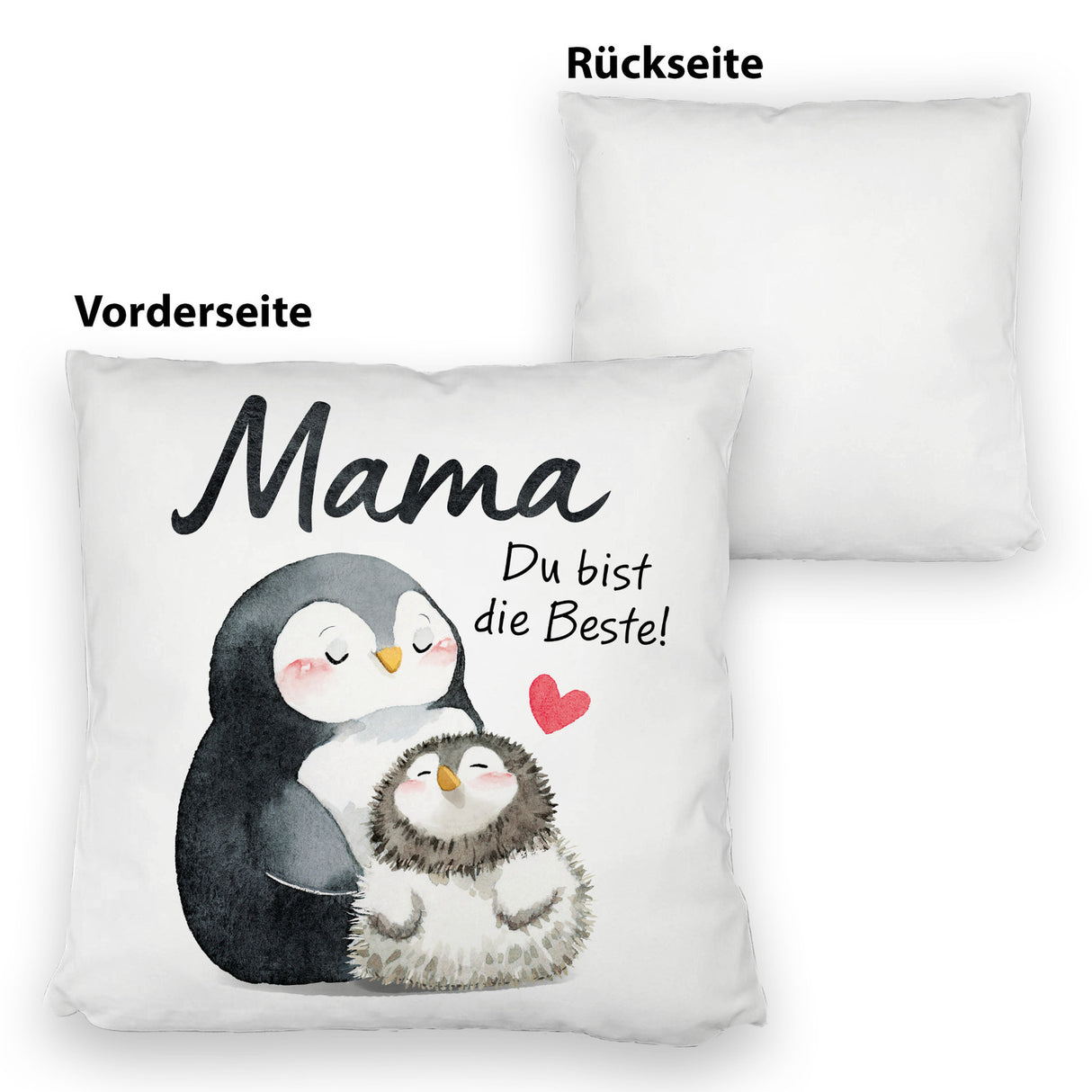 Pinguin Mutter und Kind Kissen mit Spruch Mama du bist die Beste