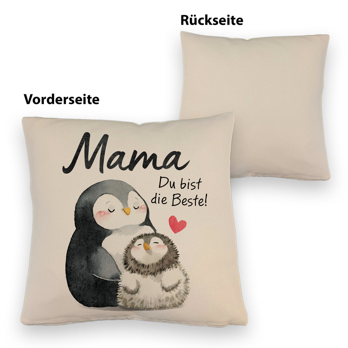 Pinguin Mutter und Kind Kissen mit Spruch Mama du bist die Beste