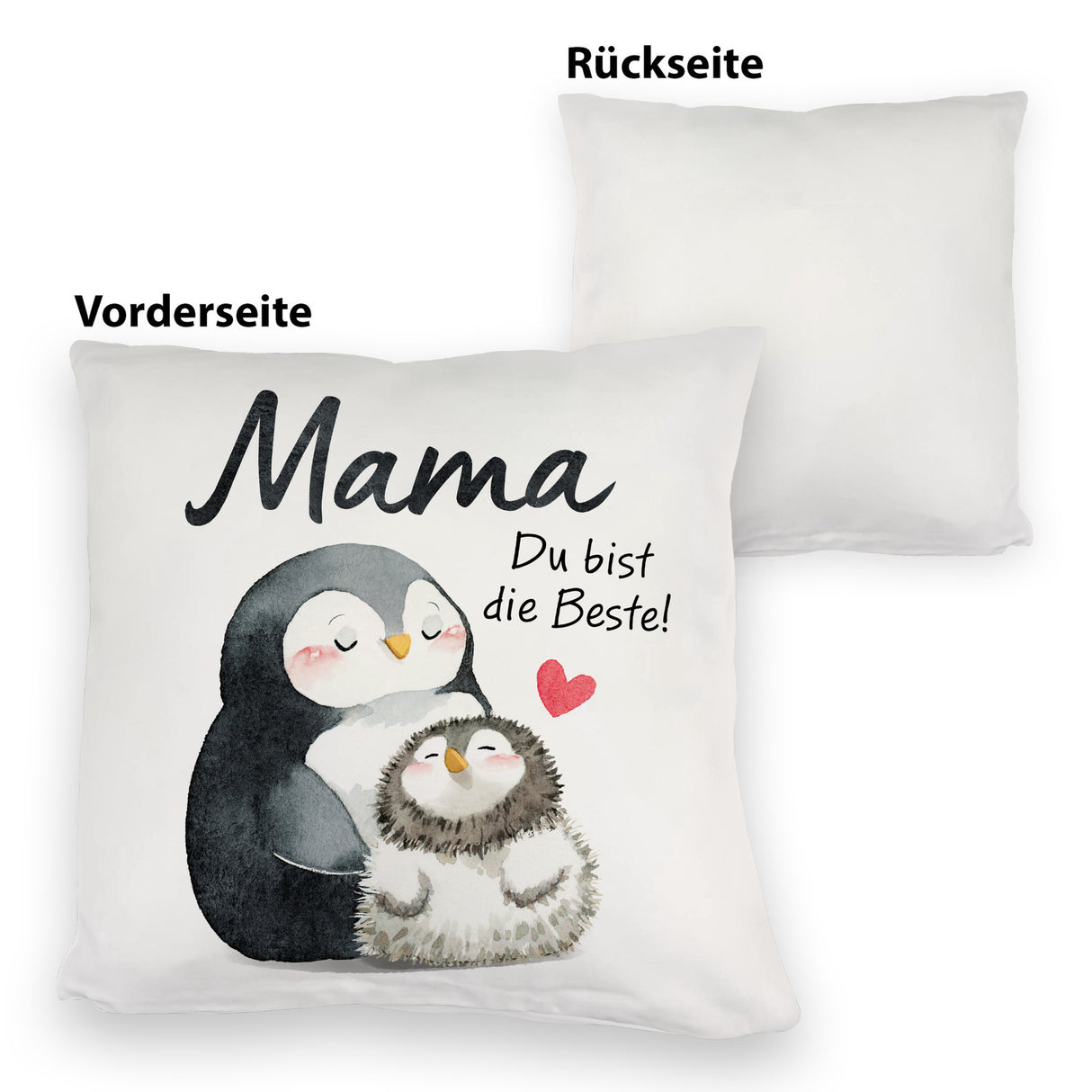 Pinguin Mutter und Kind Kissen mit Spruch Mama du bist die Beste