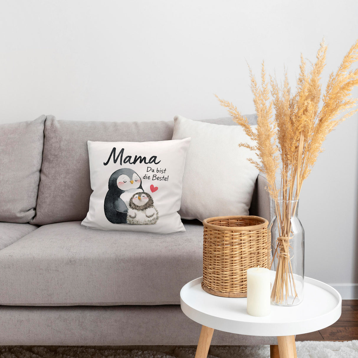 Pinguin Mutter und Kind Kissen mit Spruch Mama du bist die Beste