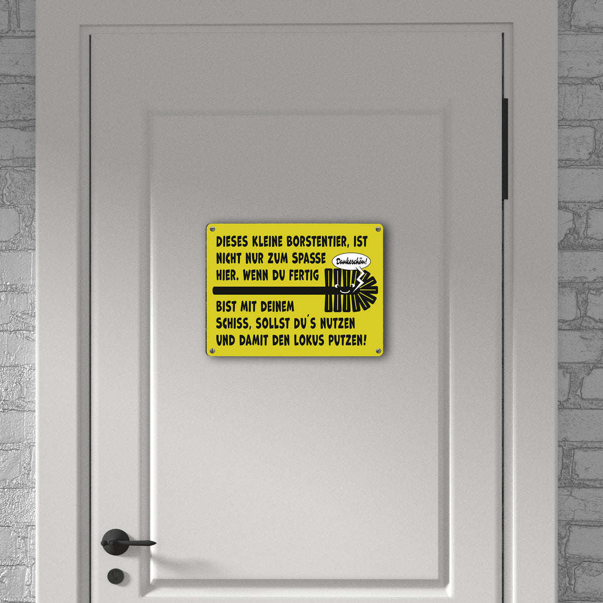 Toilette Metallschild in 15x20 cm mit Spruch Borstentier für saubere Toilette nutzen