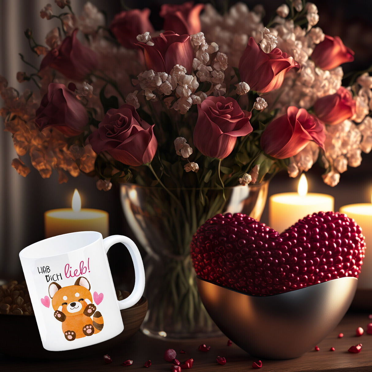 Roter Panda Kaffeebecher mit Spruch Hab dich lieb