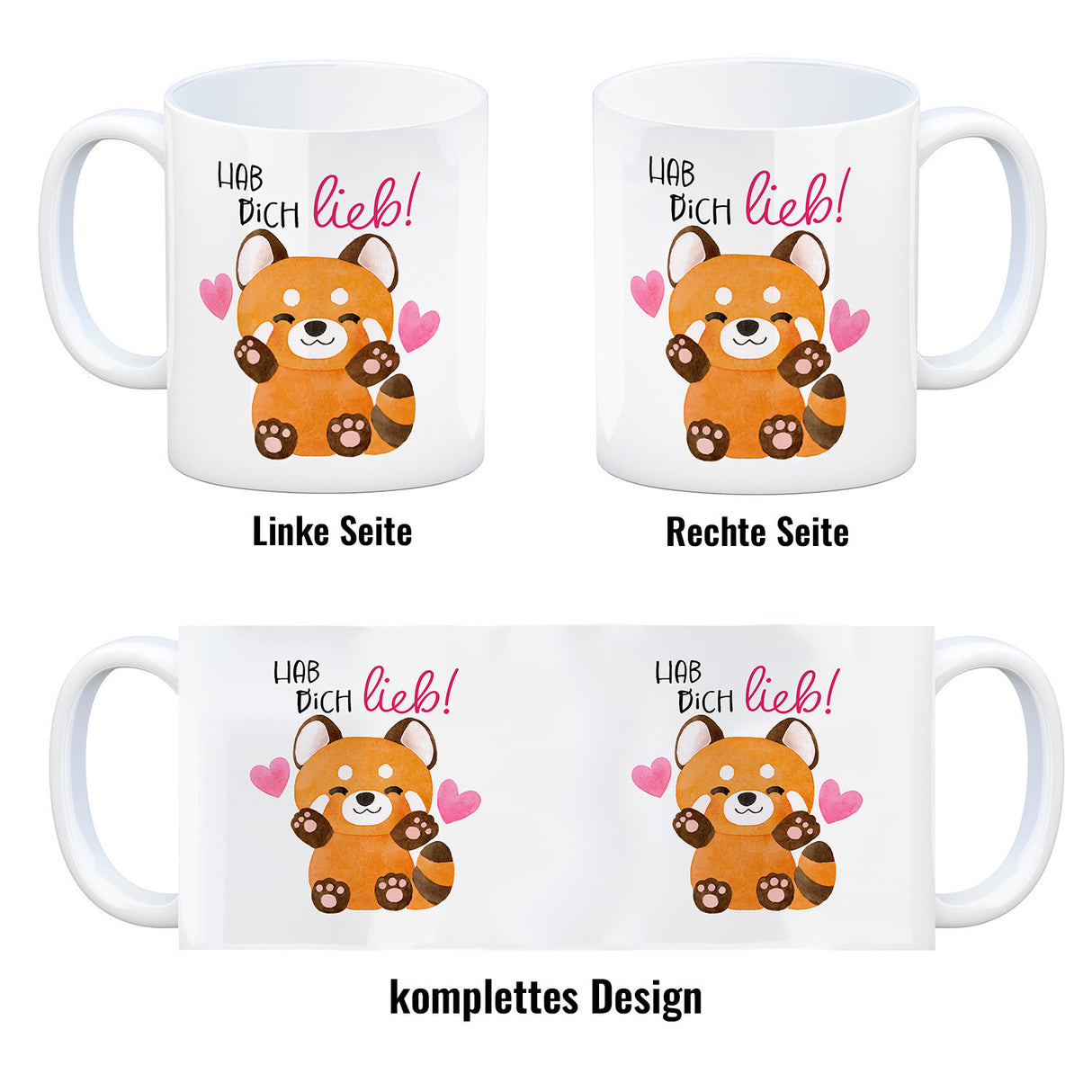 Roter Panda Kaffeebecher mit Spruch Hab dich lieb
