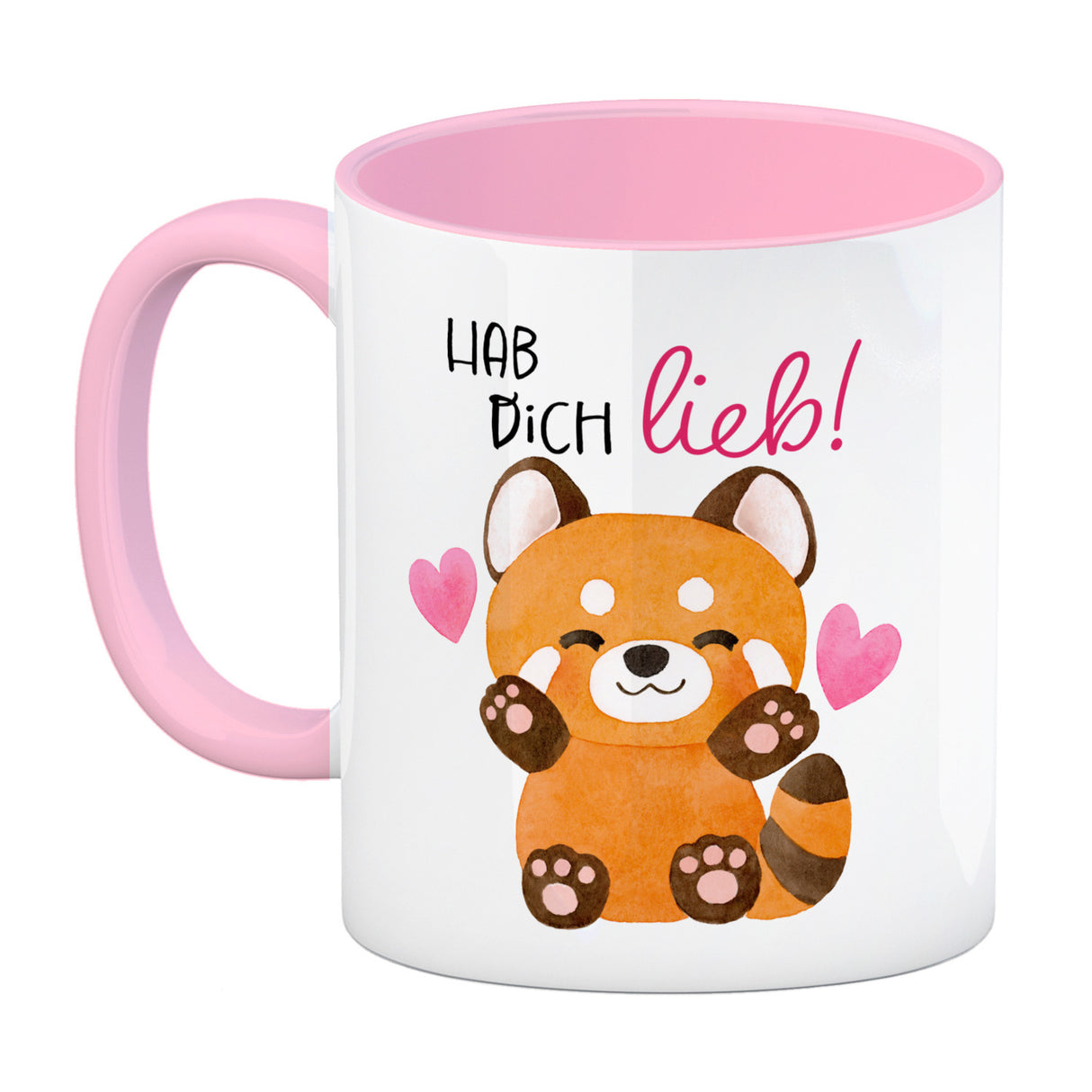 Roter Panda Kaffeebecher mit Spruch Hab dich lieb
