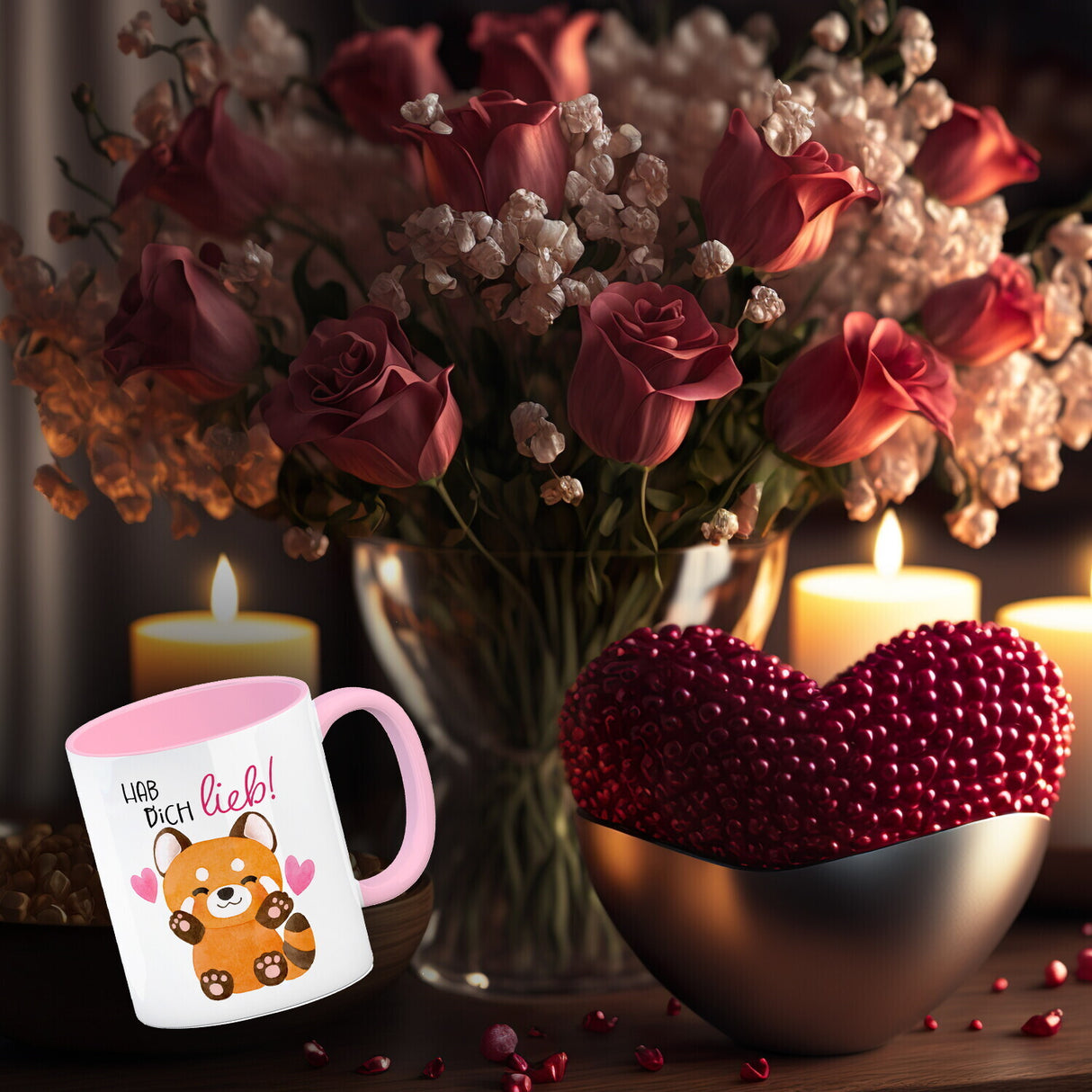 Roter Panda Kaffeebecher mit Spruch Hab dich lieb