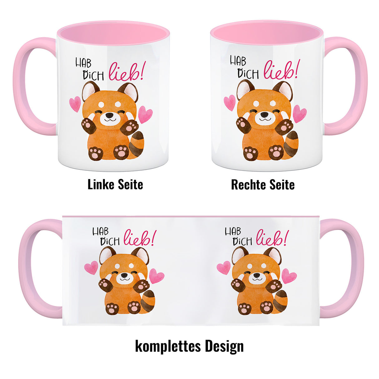 Roter Panda Kaffeebecher mit Spruch Hab dich lieb