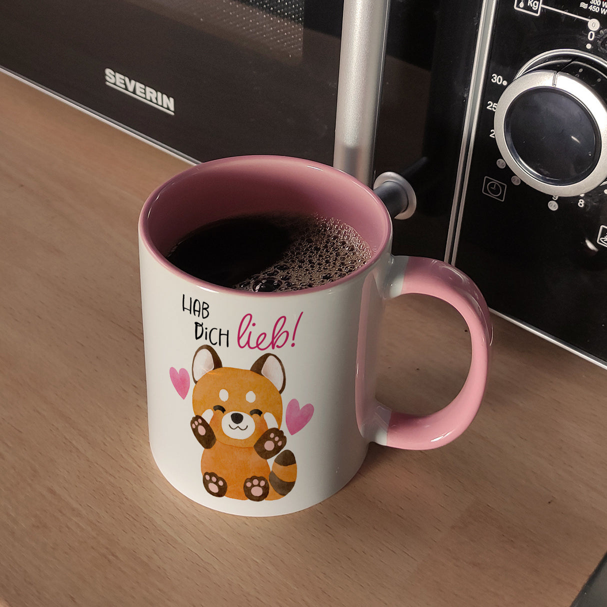 Roter Panda Kaffeebecher mit Spruch Hab dich lieb