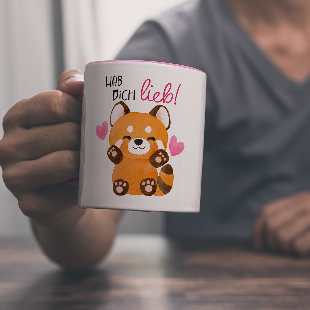 Roter Panda Kaffeebecher mit Spruch Hab dich lieb