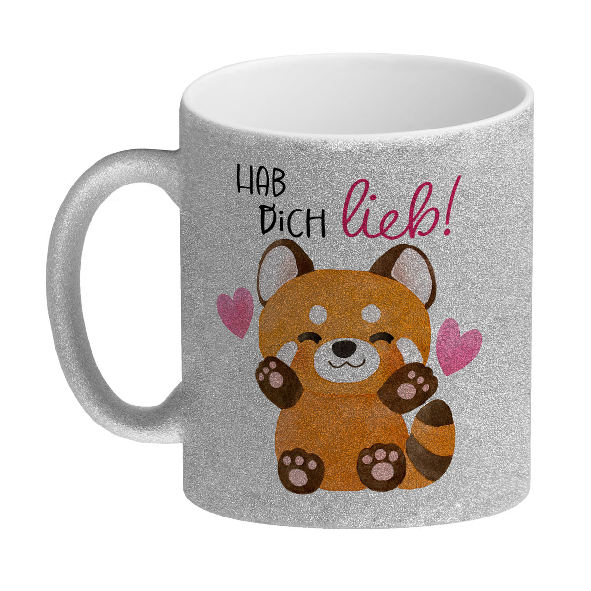 Roter Panda Kaffeebecher mit Spruch Hab dich lieb