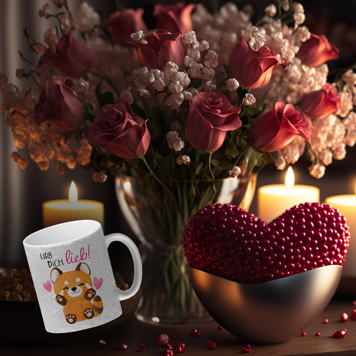Roter Panda Kaffeebecher mit Spruch Hab dich lieb