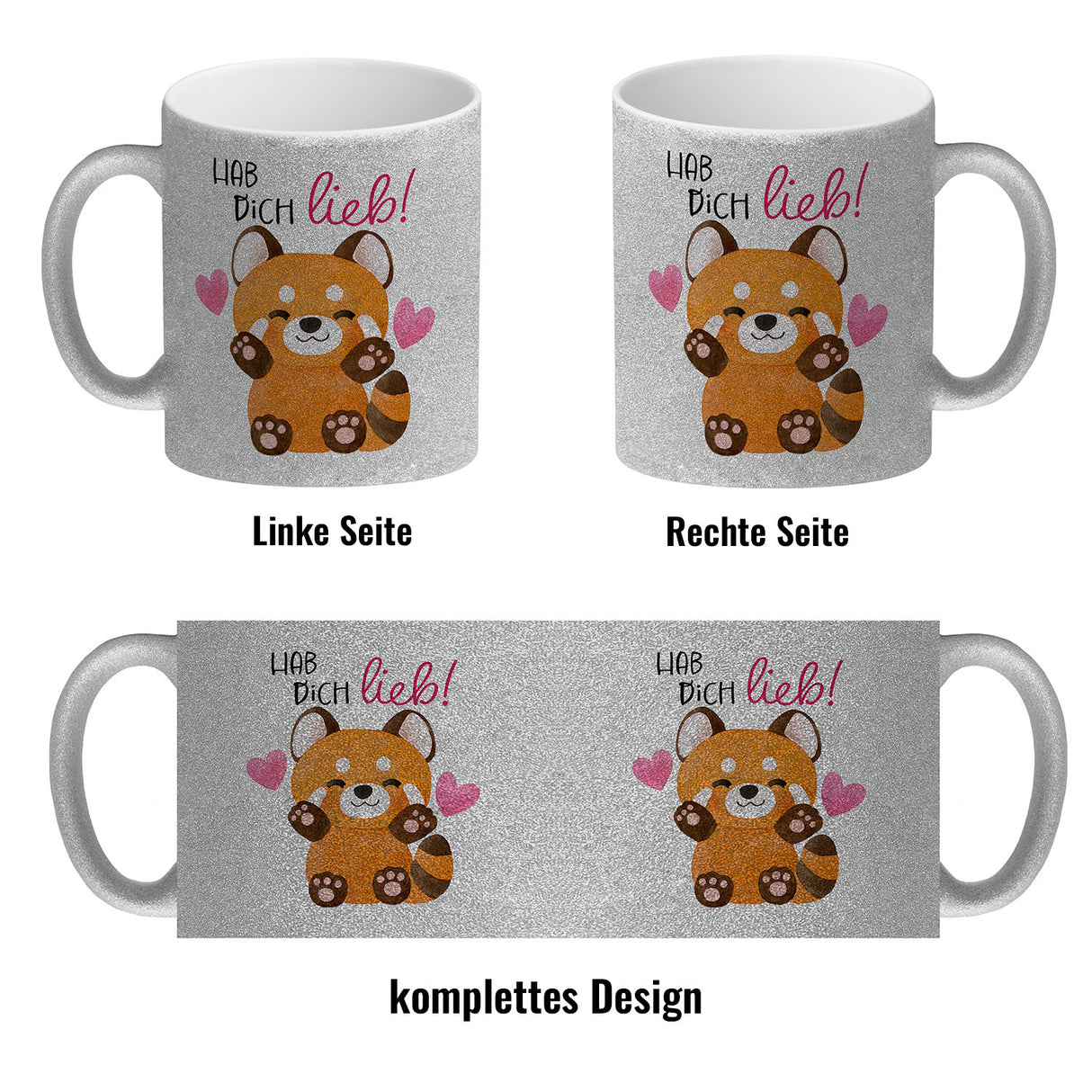 Roter Panda Kaffeebecher mit Spruch Hab dich lieb