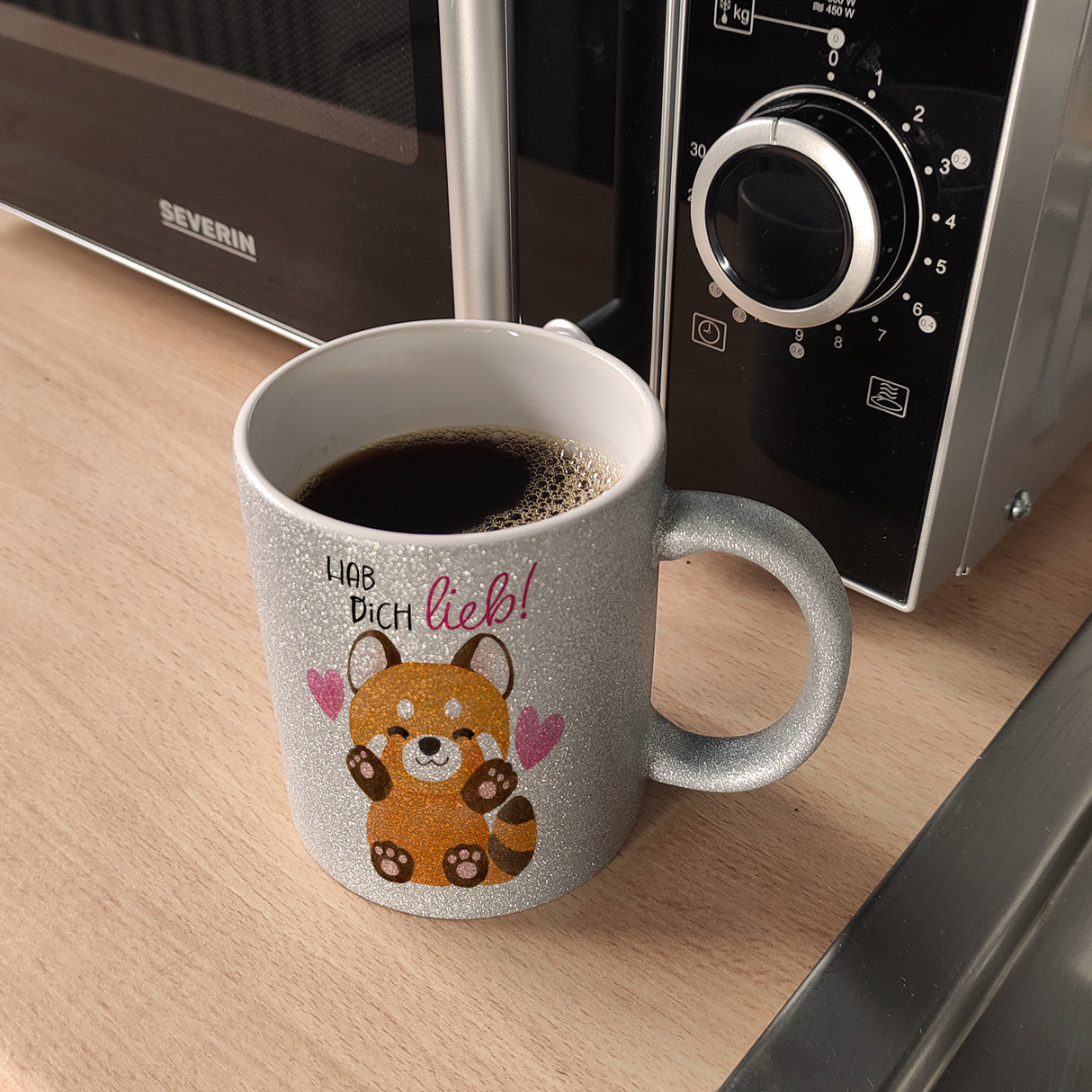 Roter Panda Kaffeebecher mit Spruch Hab dich lieb