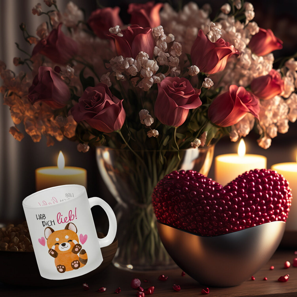 Roter Panda Kaffeebecher mit Spruch Hab dich lieb