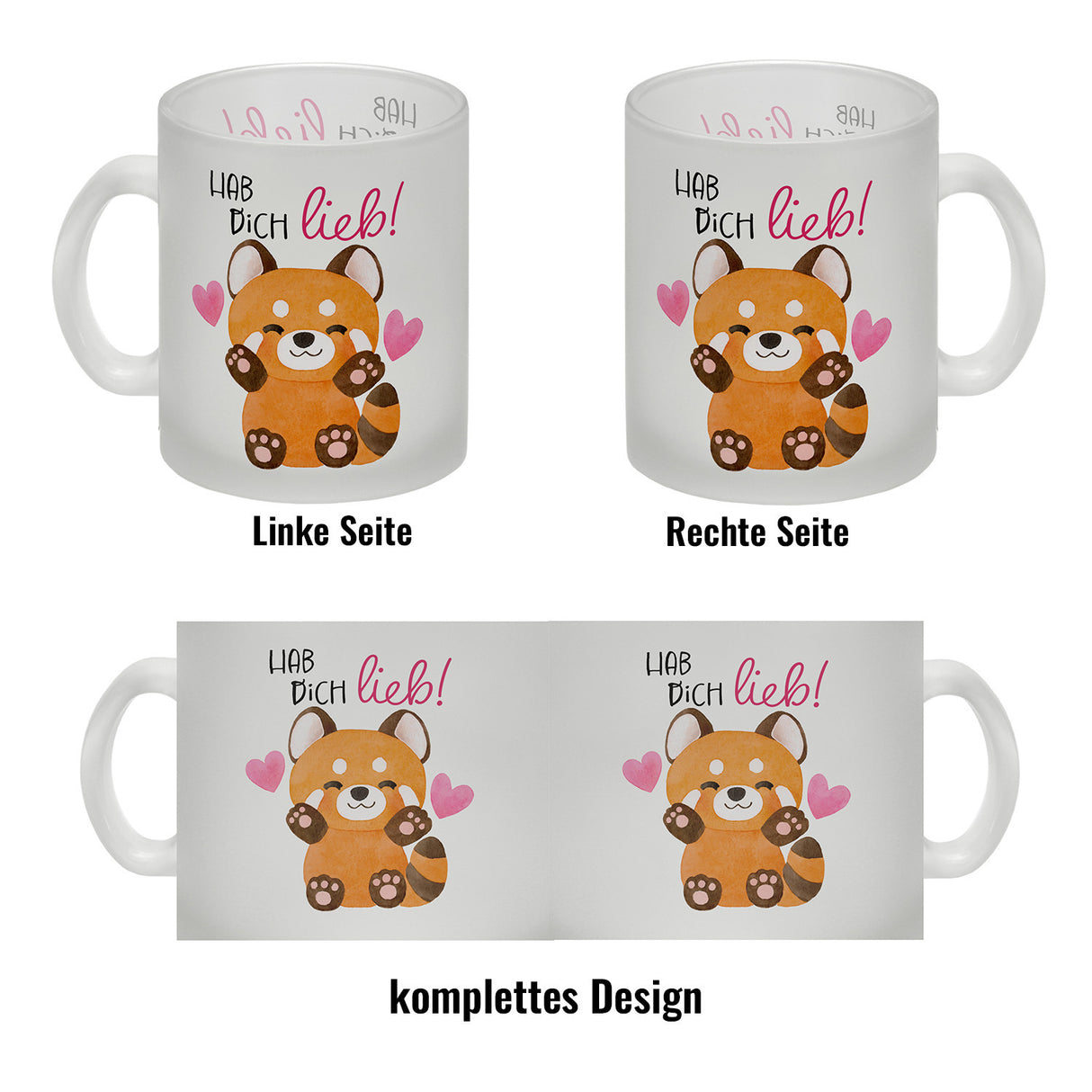Roter Panda Kaffeebecher mit Spruch Hab dich lieb