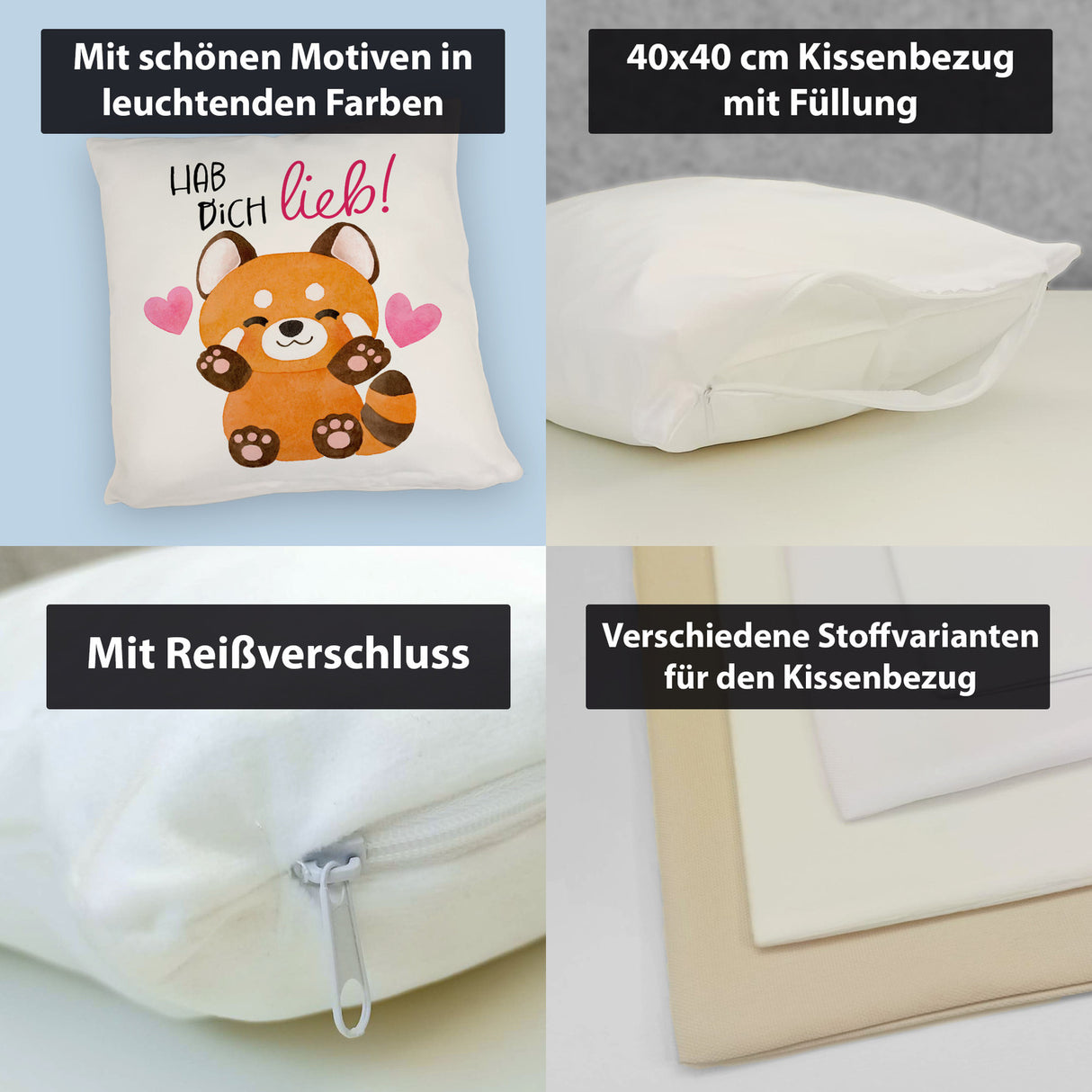 Roter Panda Kissen mit Spruch Hab dich lieb
