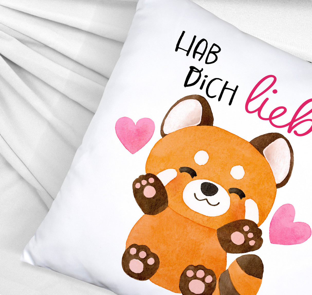 Roter Panda Kissen mit Spruch Hab dich lieb