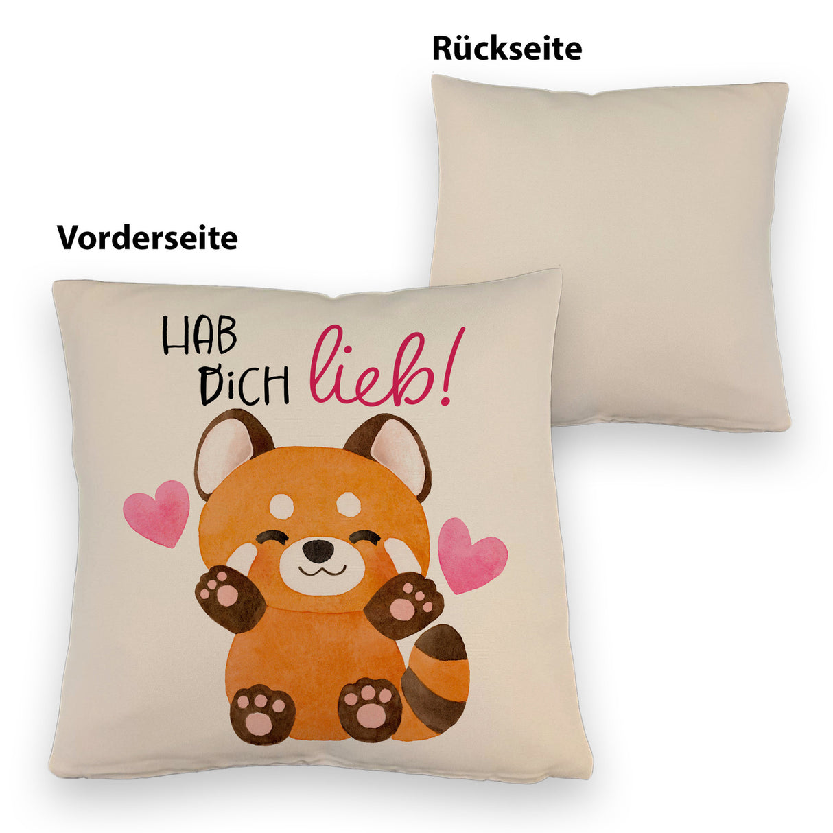 Roter Panda Kissen mit Spruch Hab dich lieb