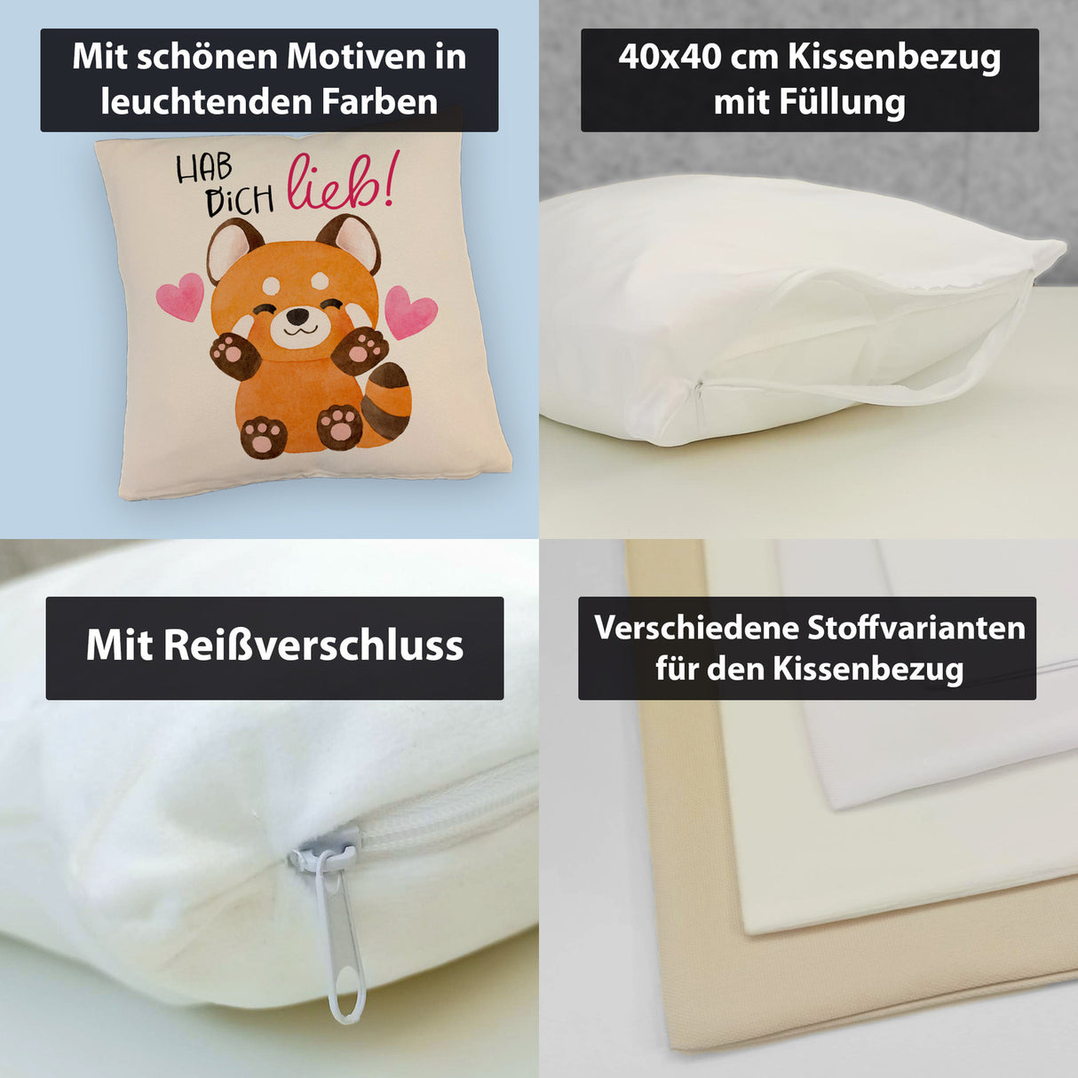 Roter Panda Kissen mit Spruch Hab dich lieb