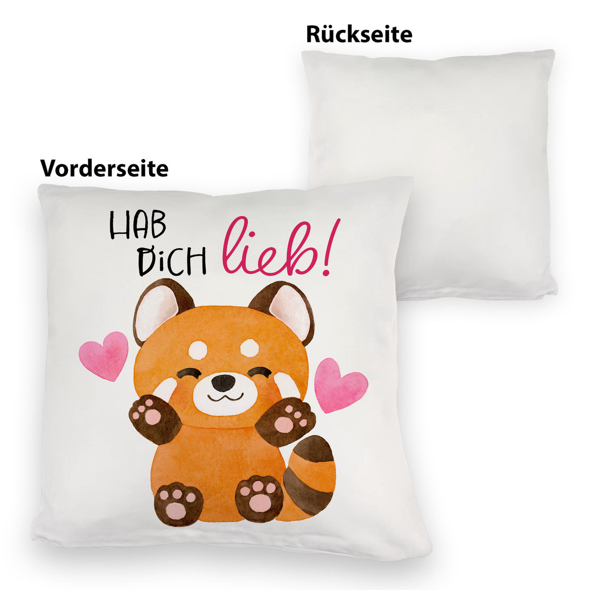 Roter Panda Kissen mit Spruch Hab dich lieb