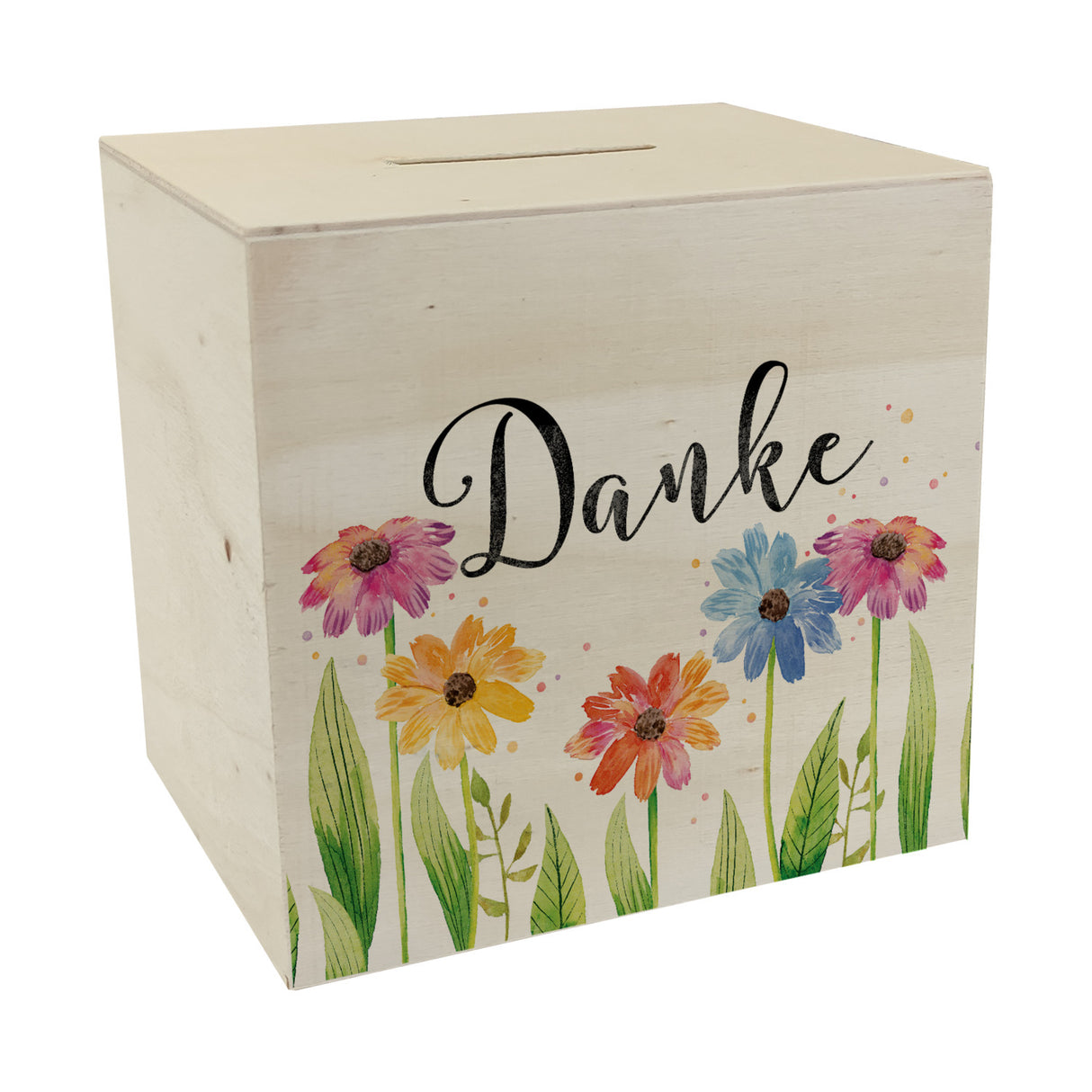 Blumen Spardose mit Spruch Danke