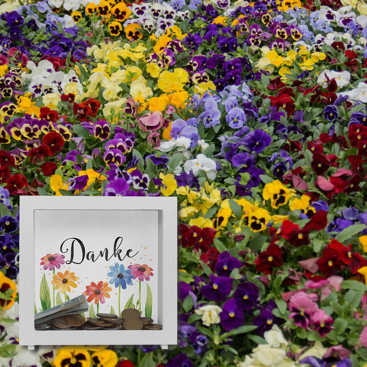 Blumen Spardose mit Spruch Danke