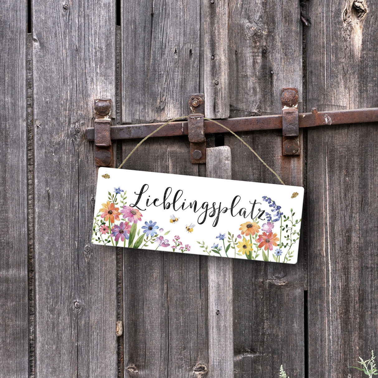 Blumenwiese Metallschild mit Spruch Lieblingsplatz