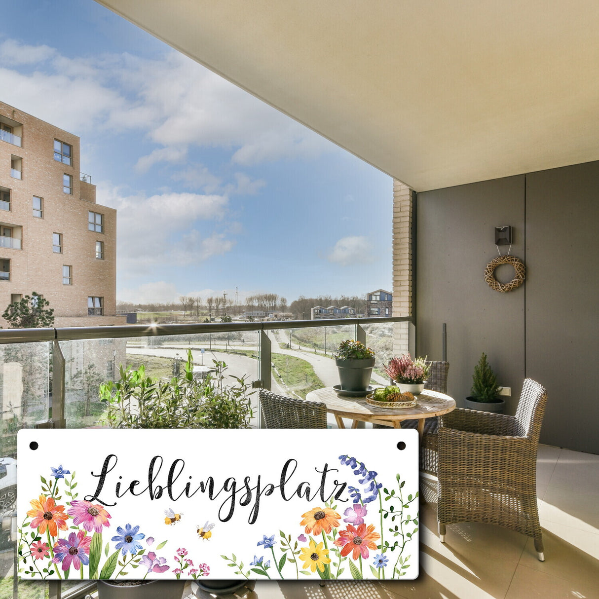 Blumenwiese Metallschild mit Spruch Lieblingsplatz