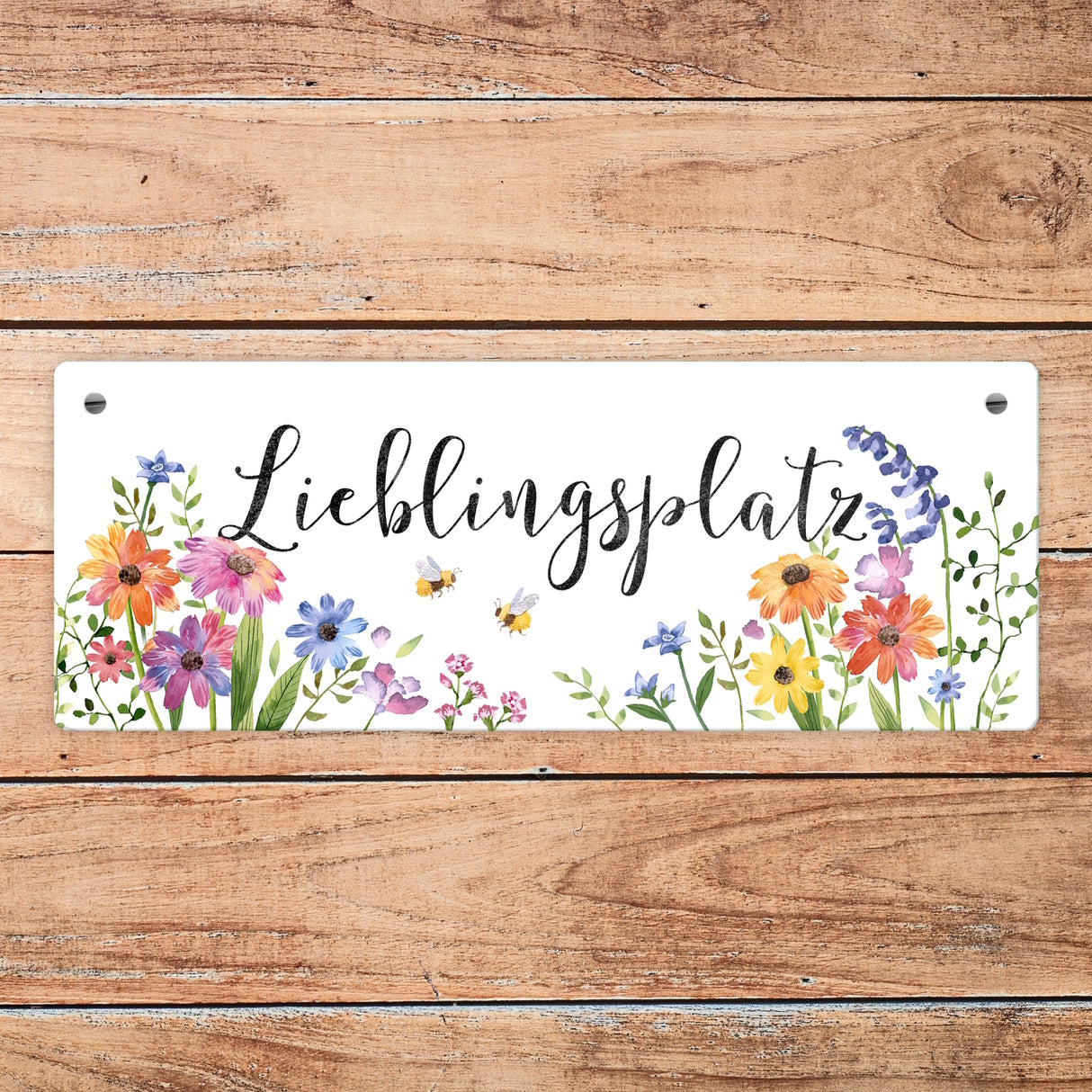 Blumenwiese Metallschild mit Spruch Lieblingsplatz