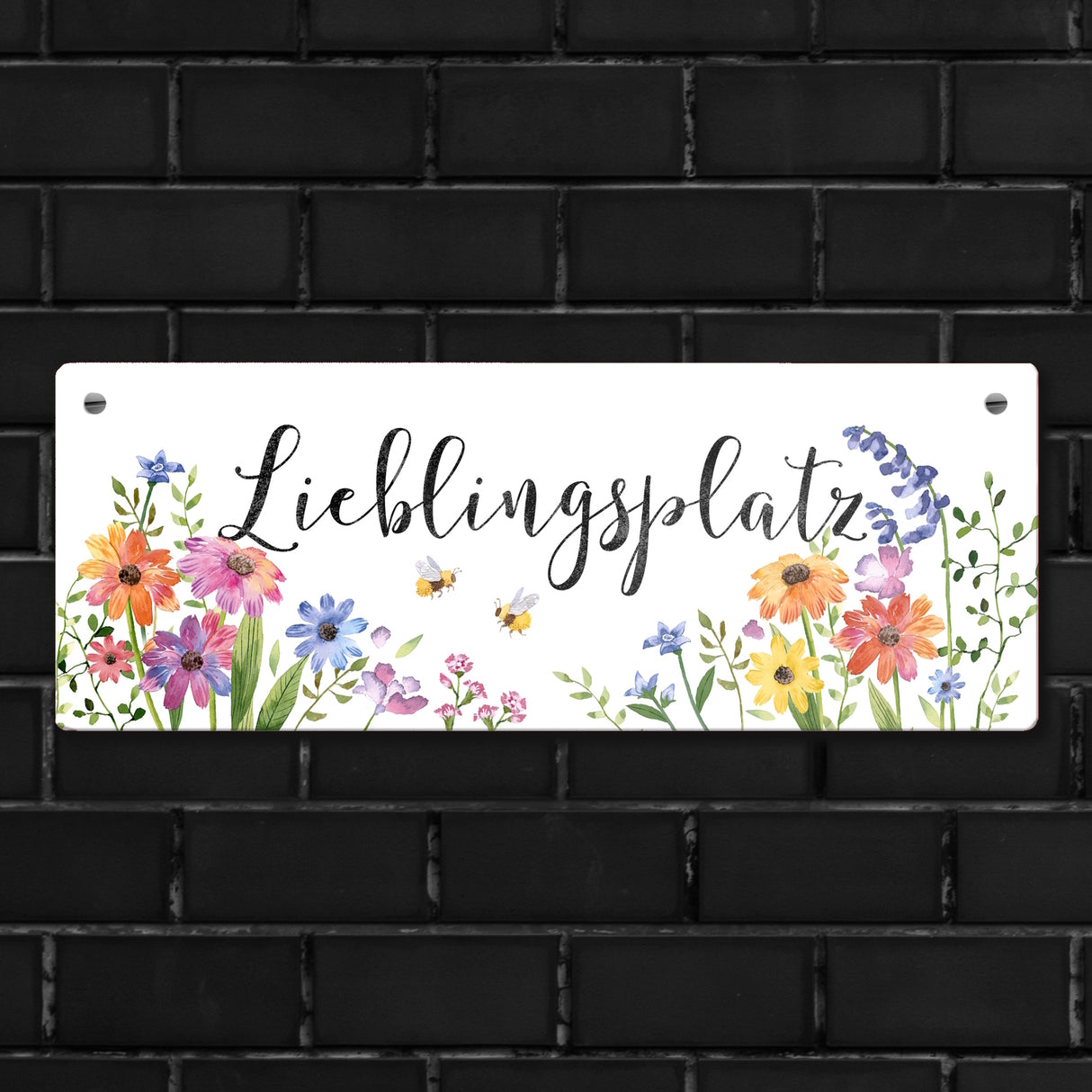Blumenwiese Metallschild mit Spruch Lieblingsplatz