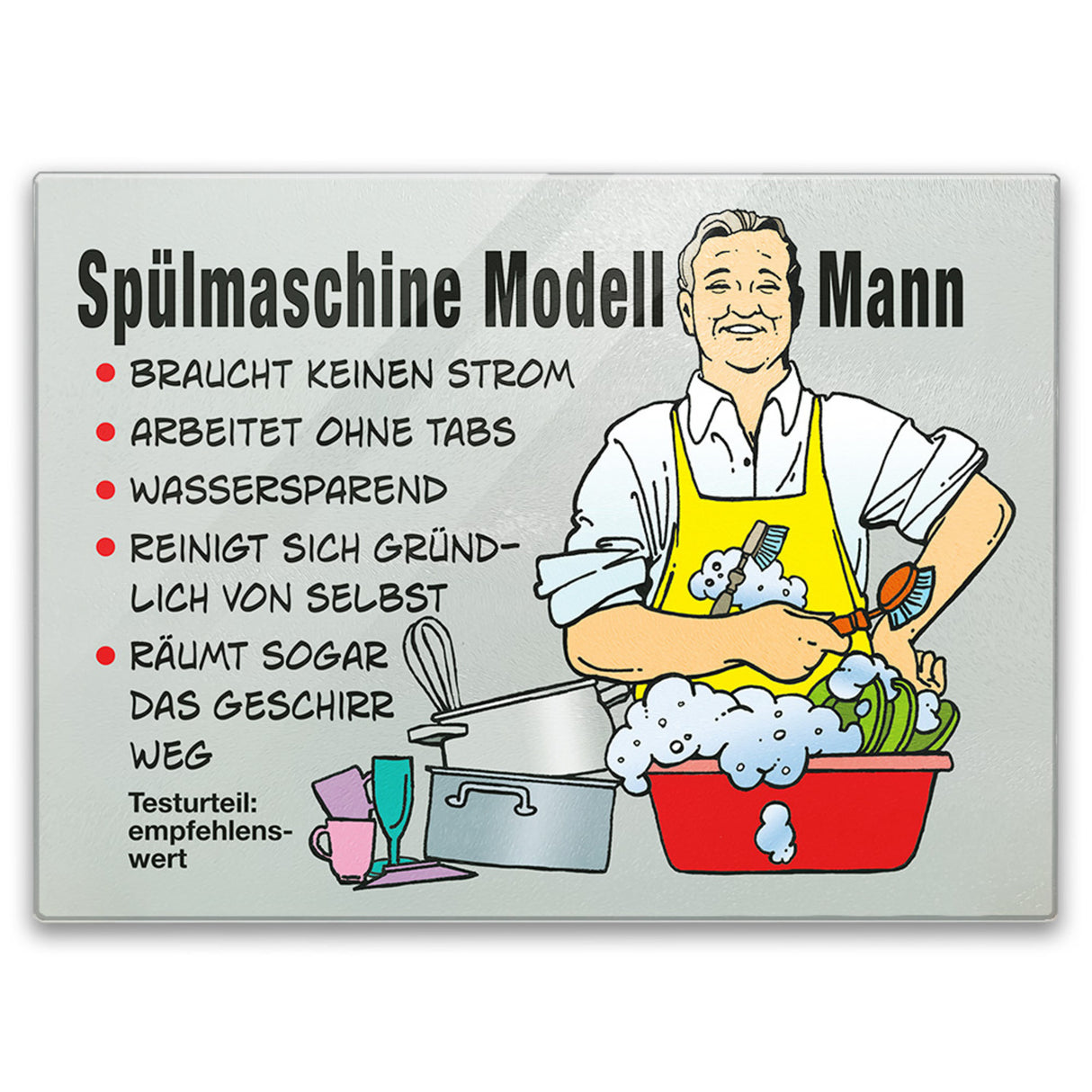 Hausmann Schneidebrett aus Glas Glas mit Spruch Spülmaschine Mann