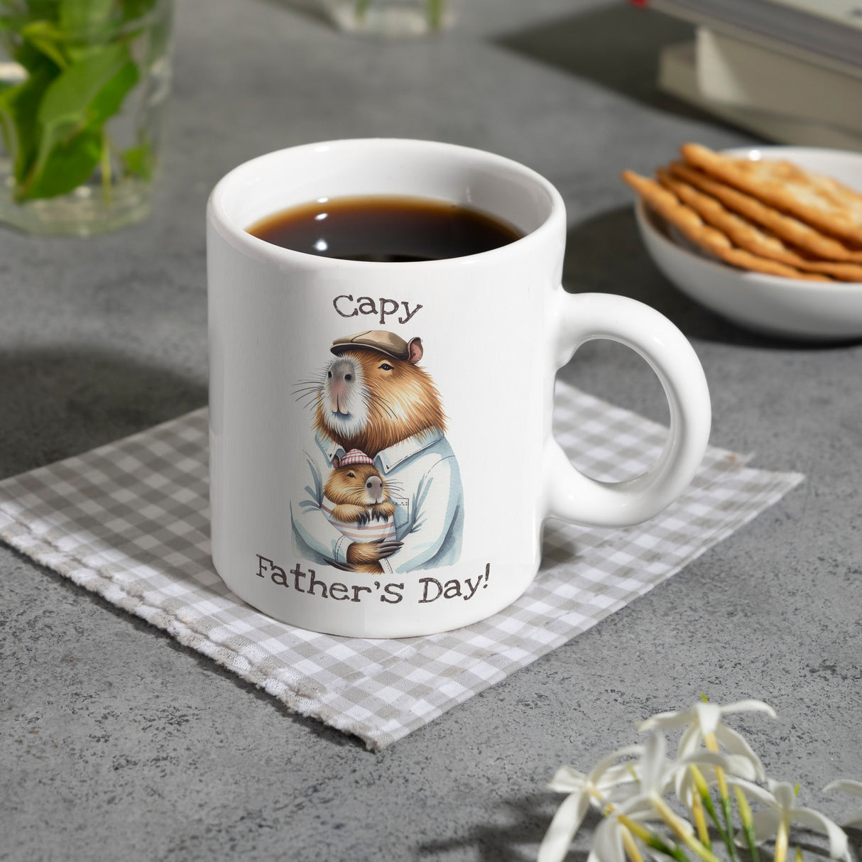 Capybara-Papa Aquarell-Optik Kaffeebecher mit Spruch Capy Father's Day