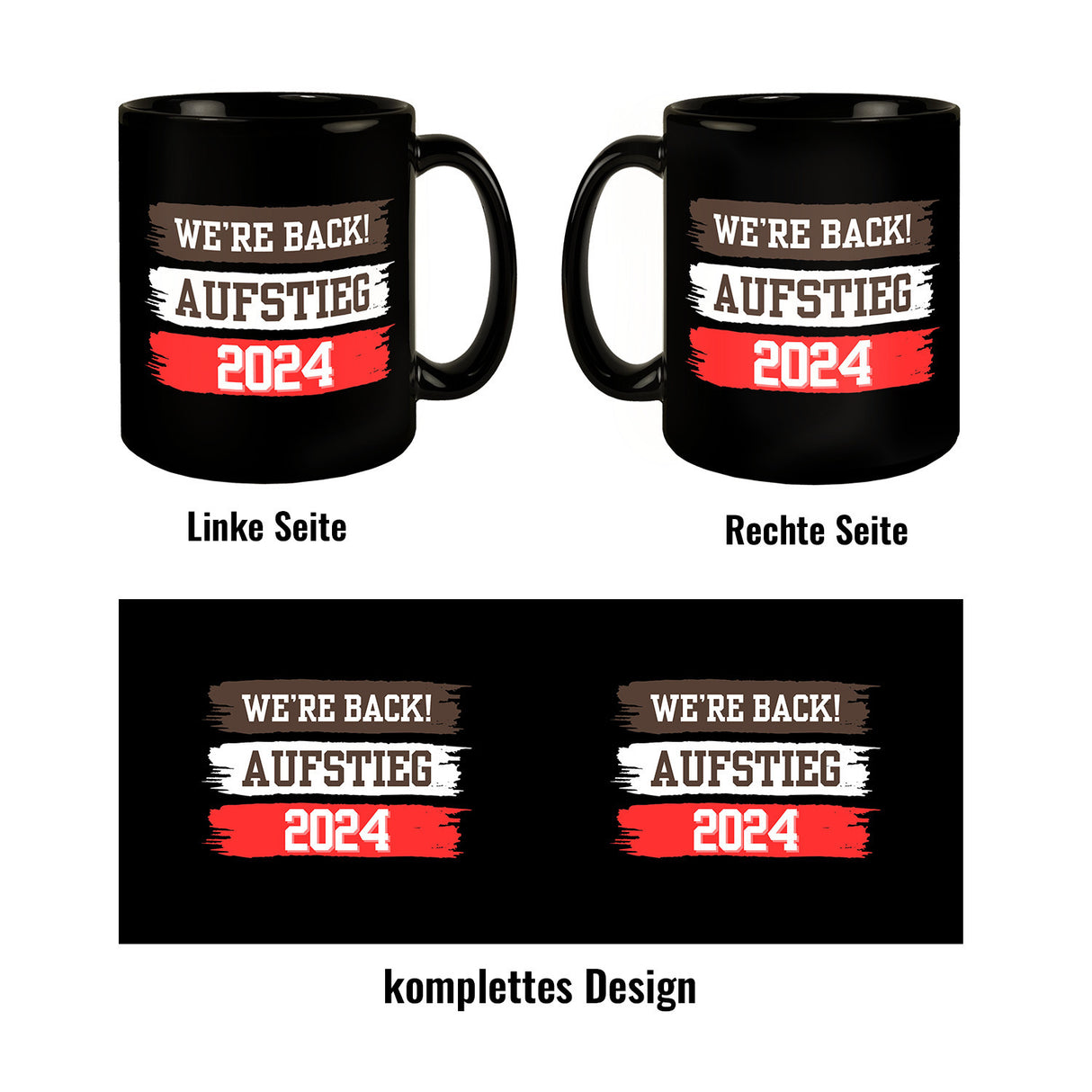 St. Pauli Aufstieg 2024 Tasse in Schwarz mit Spruch We're back