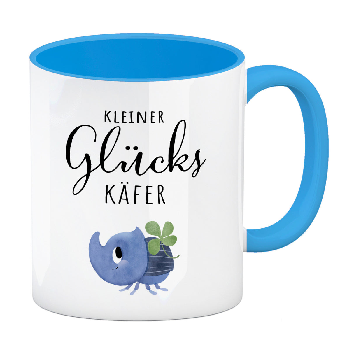 Nashornkäfer mit Klee Kaffeebecher mit Spruch Kleiner Glückskäfer