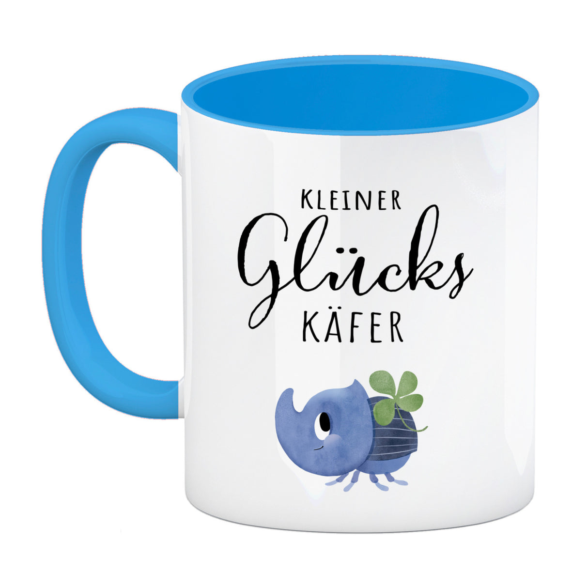 Nashornkäfer mit Klee Kaffeebecher mit Spruch Kleiner Glückskäfer