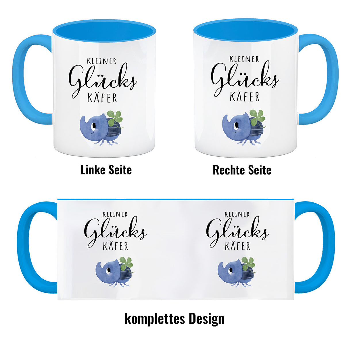 Nashornkäfer mit Klee Kaffeebecher mit Spruch Kleiner Glückskäfer