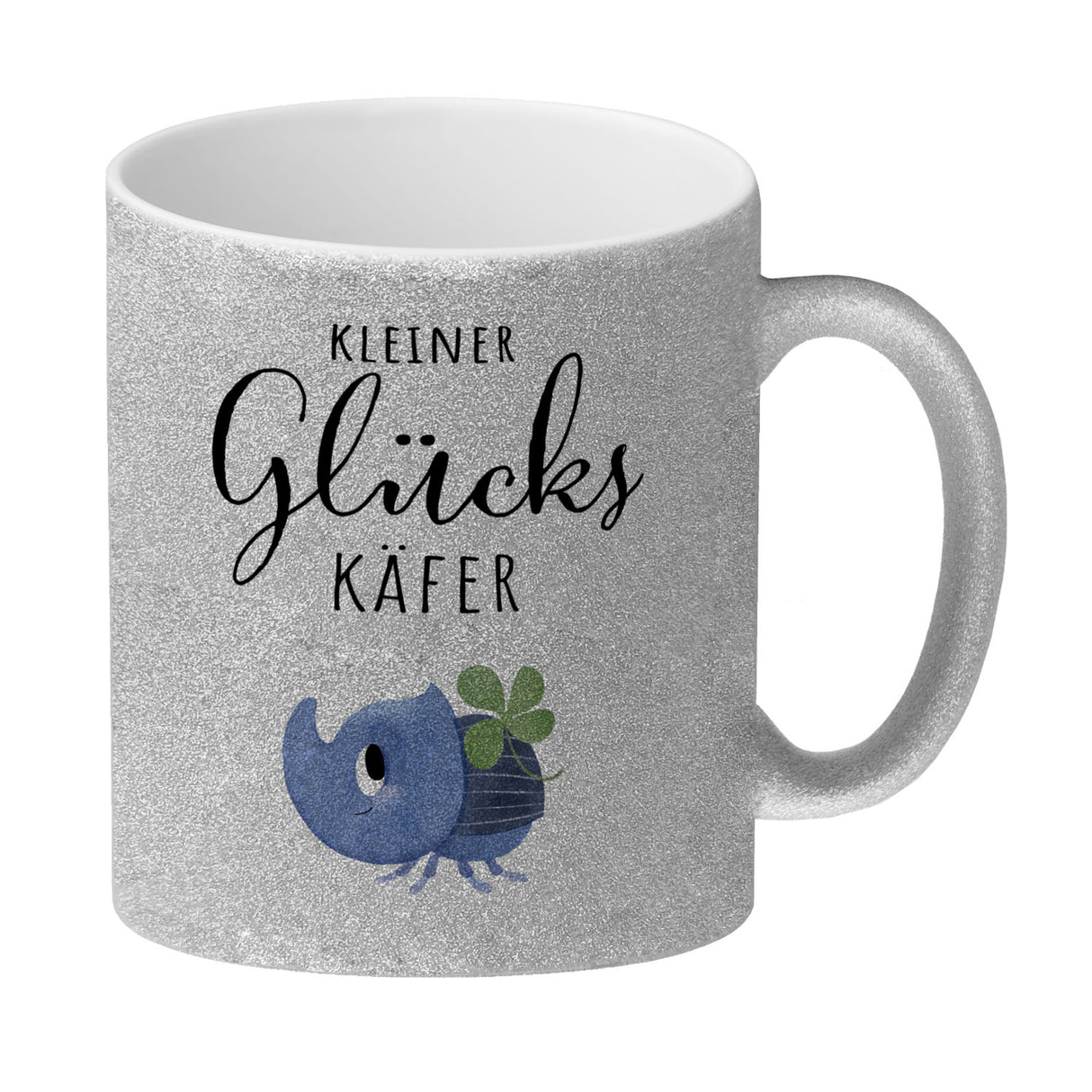 Nashornkäfer mit Klee Kaffeebecher mit Spruch Kleiner Glückskäfer