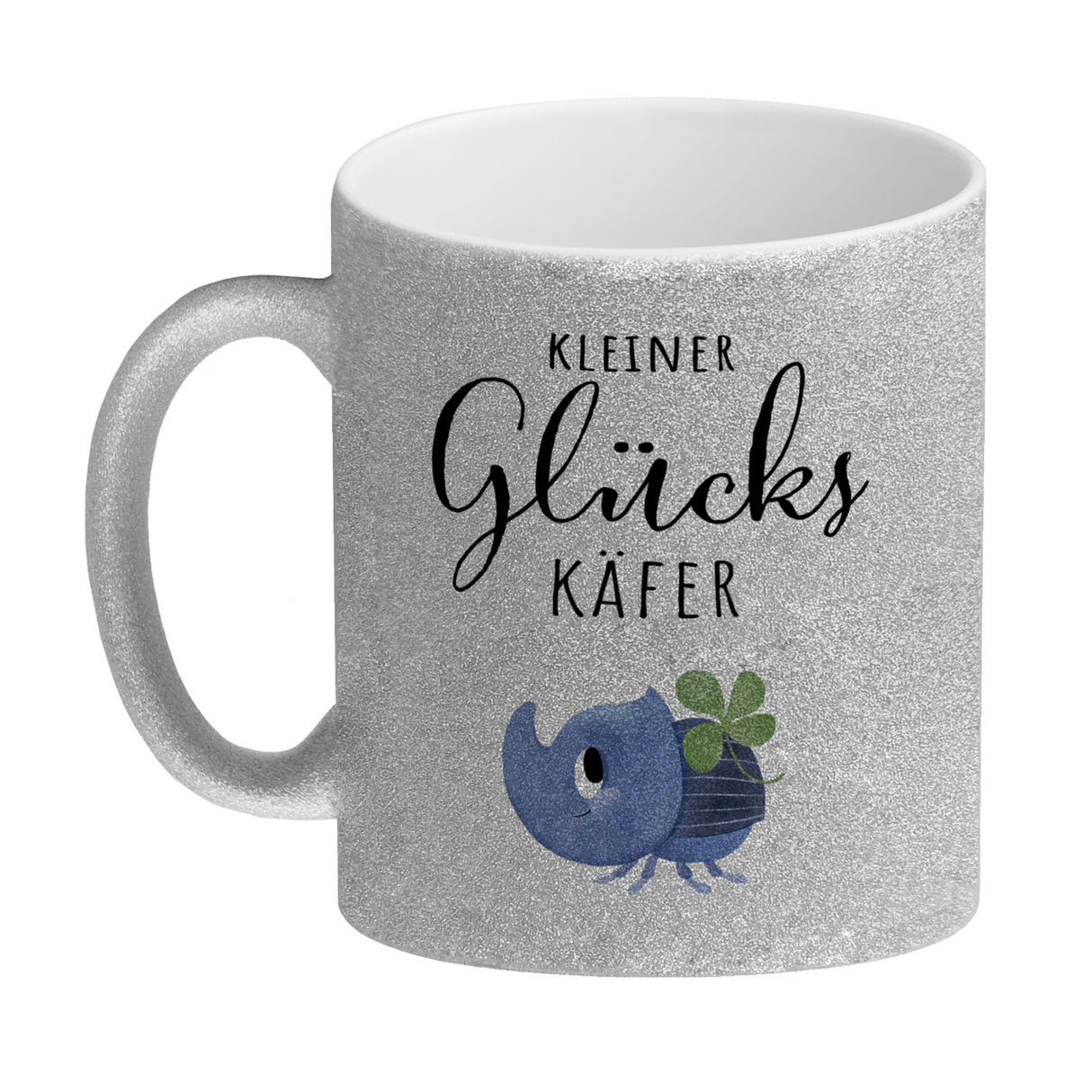 Nashornkäfer mit Klee Kaffeebecher mit Spruch Kleiner Glückskäfer
