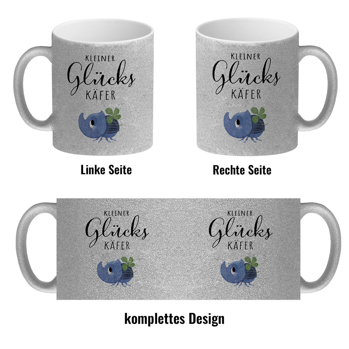 Nashornkäfer mit Klee Kaffeebecher mit Spruch Kleiner Glückskäfer