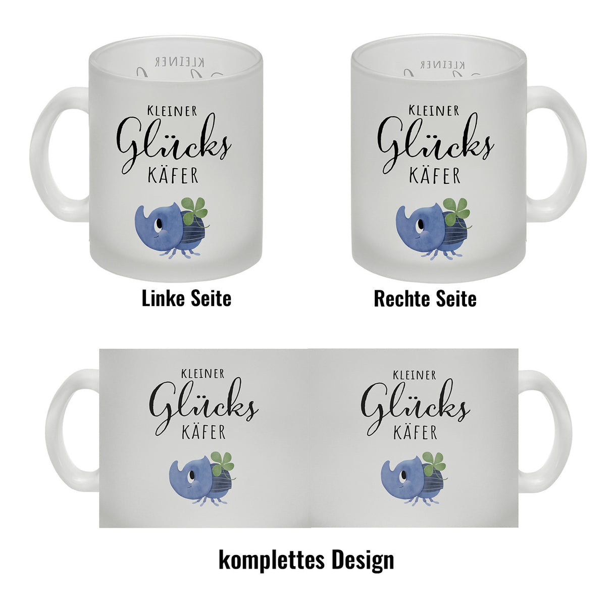 Nashornkäfer mit Klee Kaffeebecher mit Spruch Kleiner Glückskäfer