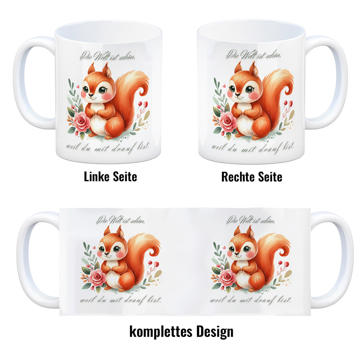 Eichhörnchen Kaffeebecher mit Spruch Welt schön da du dabei